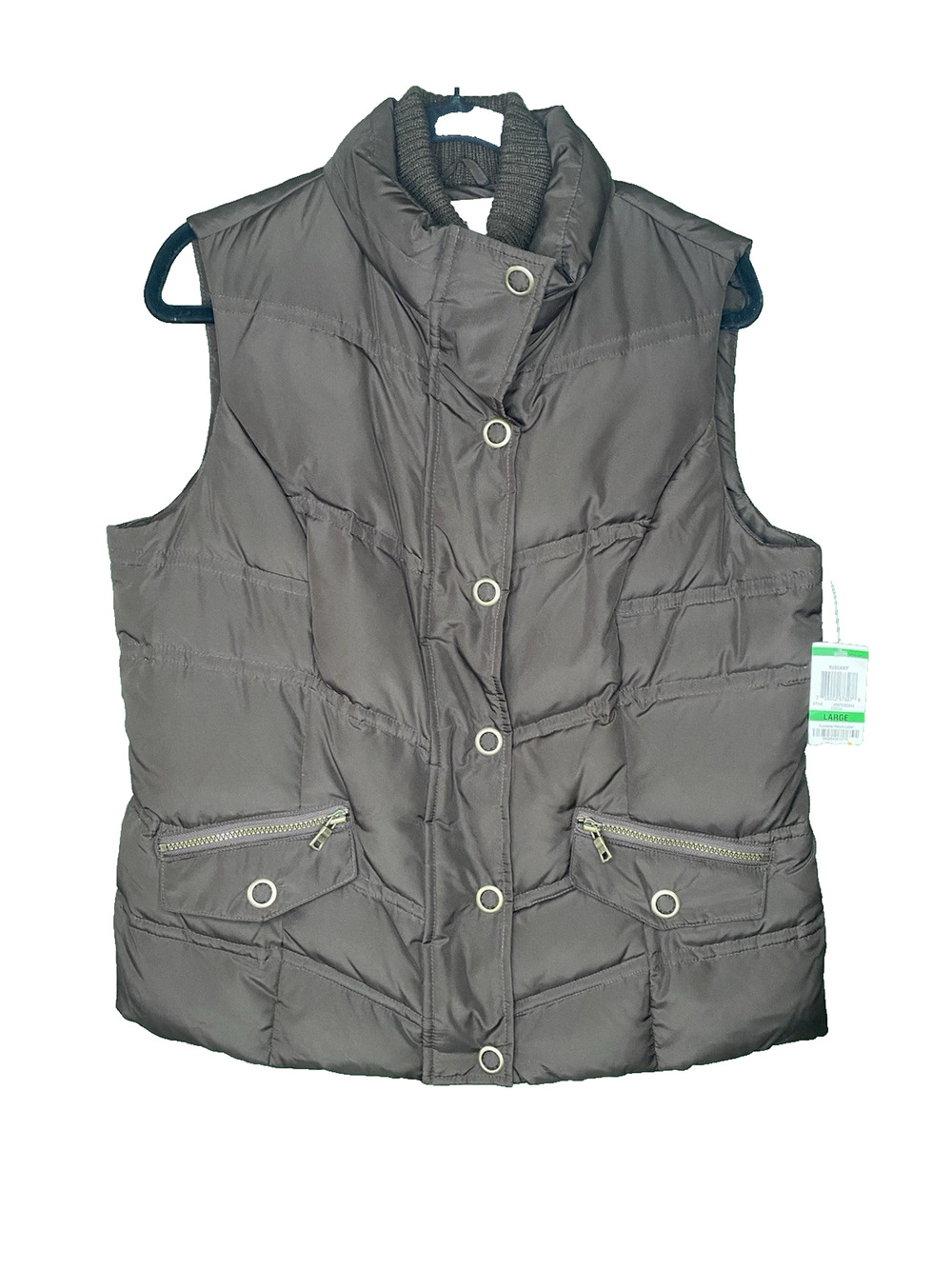 NEW Charter Club Down Puffer Vest Womens Large Brown Ski Vacation Cold Weather
